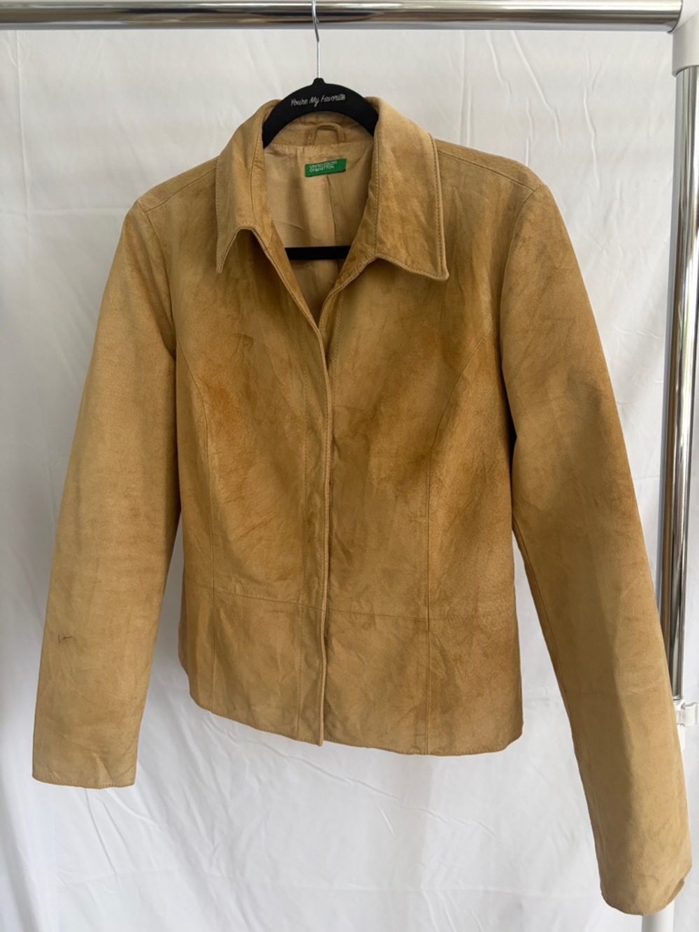 United Colors Of Benetton Suede Leather Jacket in Tan